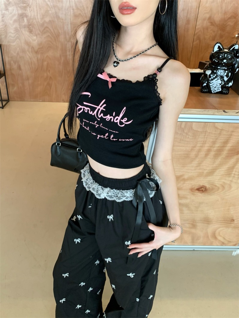 Women's Two-Piece Set High-Waist Wide-Leg Pants and Letter Print Cami Top - Image 3
