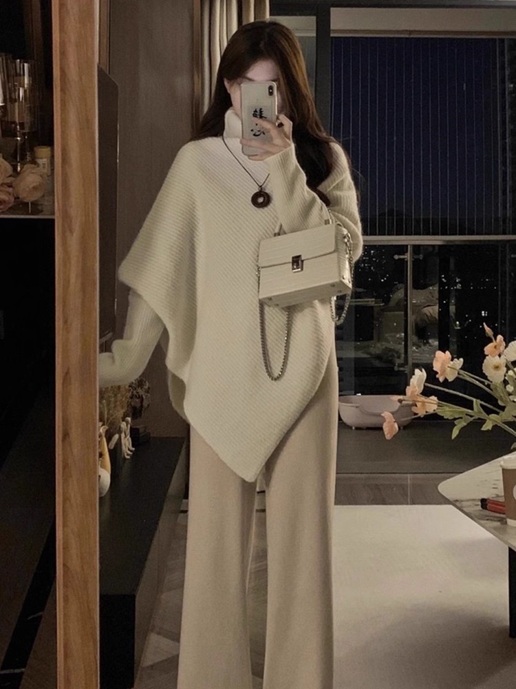 2026 Fall Winter Soft Lazy Style Irregular Design High Neck Sweater Women Loose Niche Knit Top - Image 2