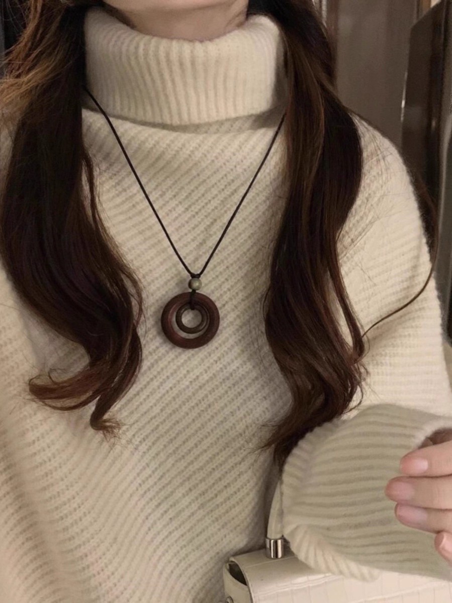 2026 Fall Winter Soft Lazy Style Irregular Design High Neck Sweater Women Loose Niche Knit Top - Image 4