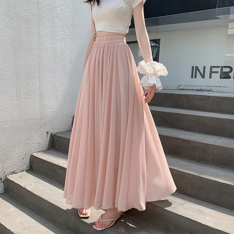 2026 Spring Summer Chiffon Pleated Maxi Skirt Slimming Beach Vacation Bohemian Women's Skirt - Style 3df055 - Image 3