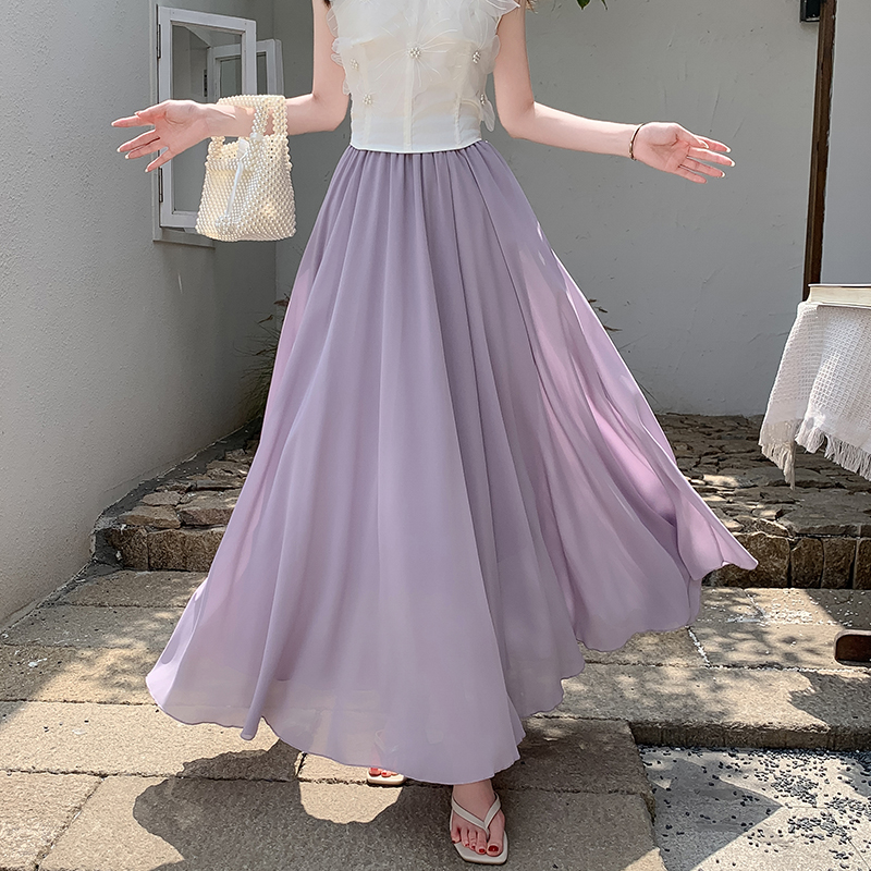 2026 Spring Summer Chiffon Pleated Maxi Skirt Slimming Beach Vacation Bohemian Women's Skirt - Style 3df055 - Image 4