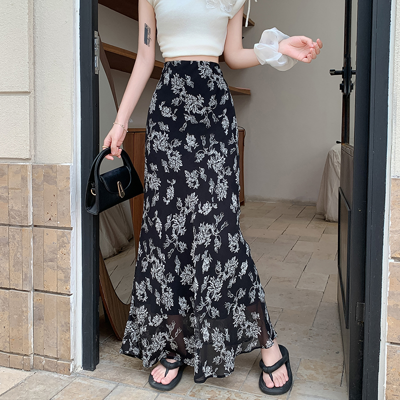 2026 Floral Midi Skirt Spring Summer Vacation Sweet Slimming Versatile Petite Chiffon Print Fishtail Skirt - Image 2