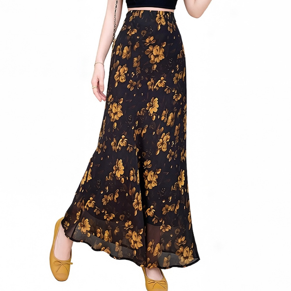 2026 Floral Midi Skirt Spring Summer Vacation Sweet Slimming Versatile Petite Chiffon Print Fishtail Skirt - Image 5