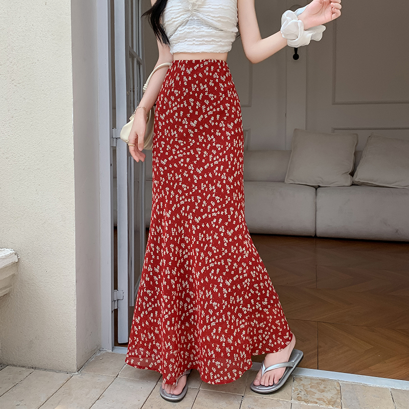 2026 Korean Floral Chiffon Mermaid Skirt for Women Slim Fit High Waist - Image 2