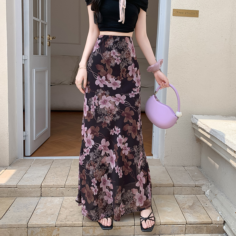 2026 Korean Floral Chiffon Mermaid Skirt for Women Slim Fit High Waist - Image 3