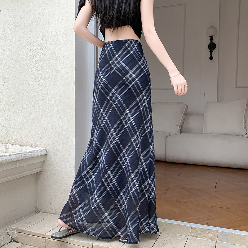 Retro Plaid High Waist Mermaid Midi Skirt for Women - Image 2