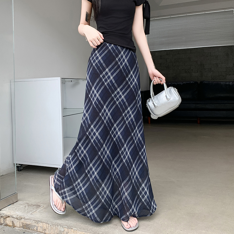 Retro Plaid High Waist Mermaid Midi Skirt for Women