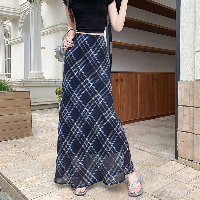Retro Plaid High Waist Mermaid Midi Skirt for Women - Image 4