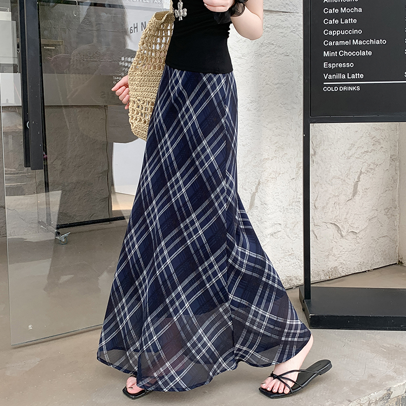 Retro Plaid High Waist Mermaid Midi Skirt for Women - Image 3