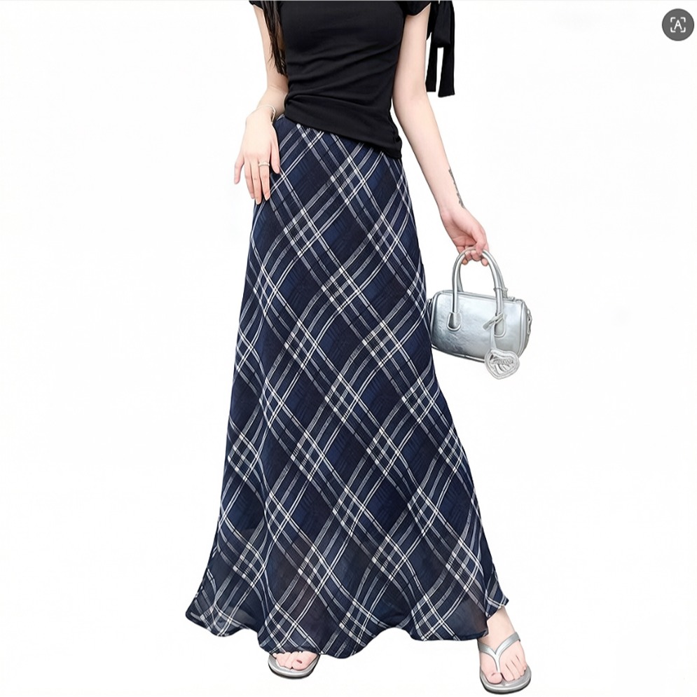 Retro Plaid High Waist Mermaid Midi Skirt for Women - Image 5