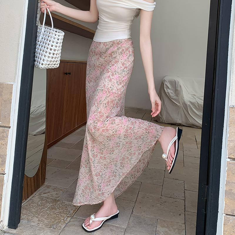 High-Waist Slimming Floral Bodycon Midi Skirt Women Summer 2025 New Loose A-Line Half Skirt Elegant Midi Dress - Image 2