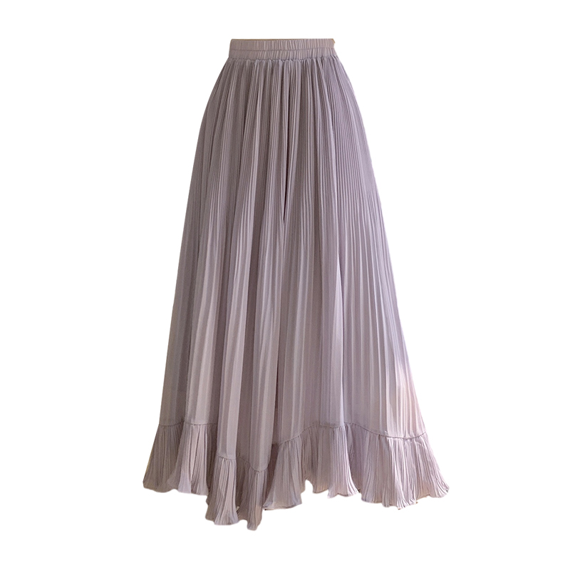 Women Summer 2026 Chiffon Pleated A-Line Long Skirt with Ruffle Detail - Image 5