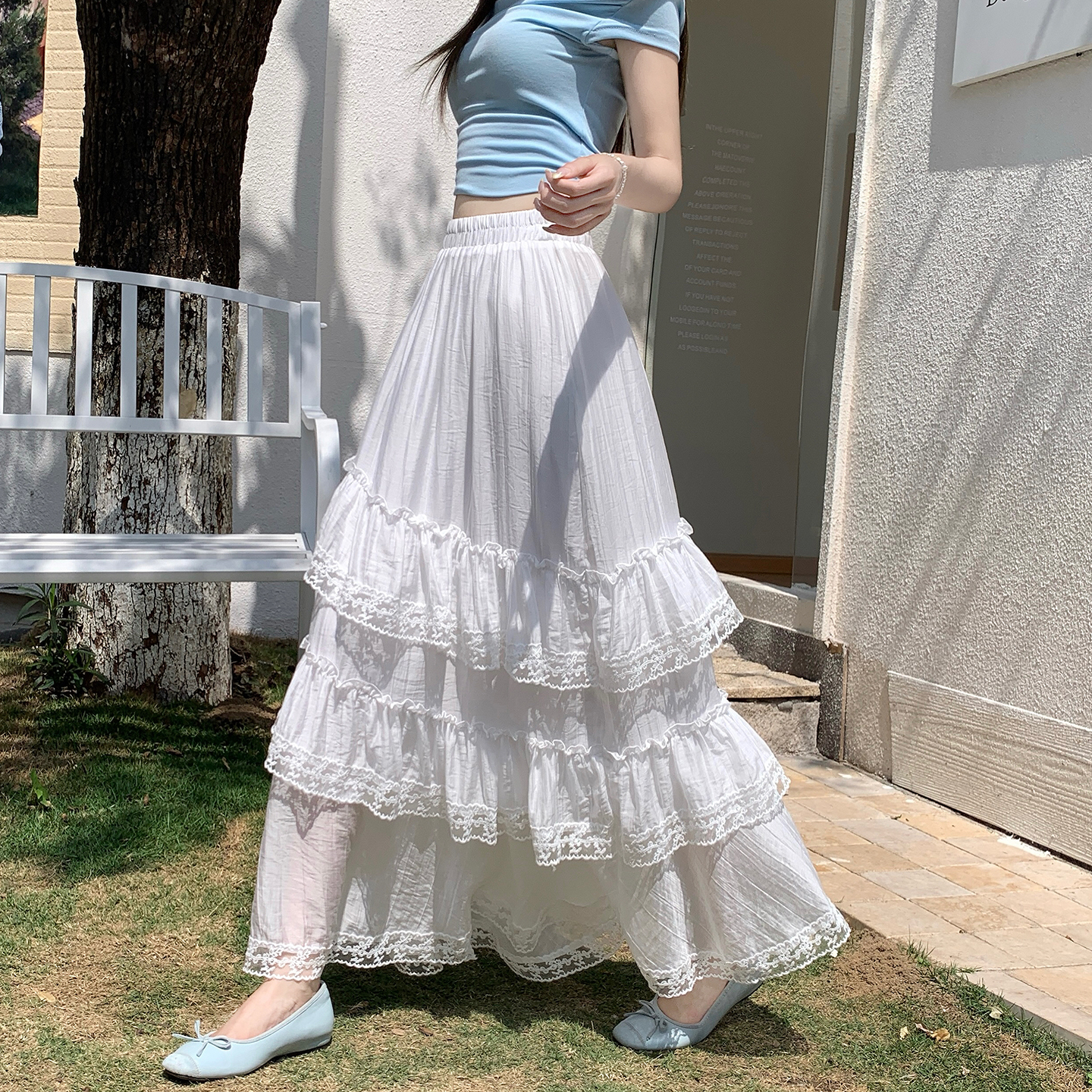 Women's Asymmetric Layered Cake Skirt 2026 Spring French Style White Long Skirt - Image 2