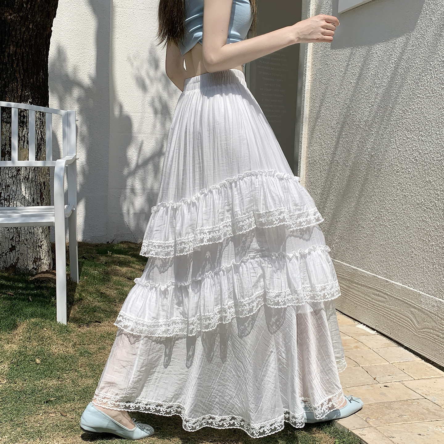 Women's Asymmetric Layered Cake Skirt 2026 Spring French Style White Long Skirt - Image 4