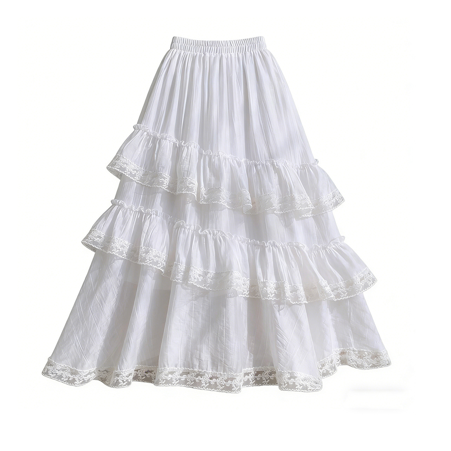Women's Asymmetric Layered Cake Skirt 2026 Spring French Style White Long Skirt - Image 5