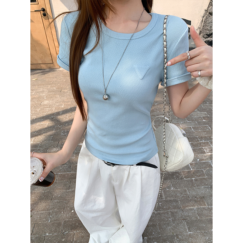 Korean Style Round Neck Short Sleeve T-Shirt for Women 2026 Summer Slim Fit Commute Top - Image 2
