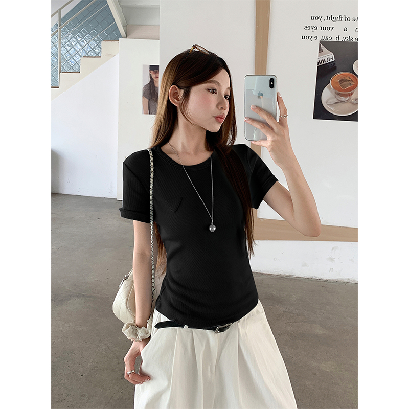 Korean Style Round Neck Short Sleeve T-Shirt for Women 2026 Summer Slim Fit Commute Top - Image 5