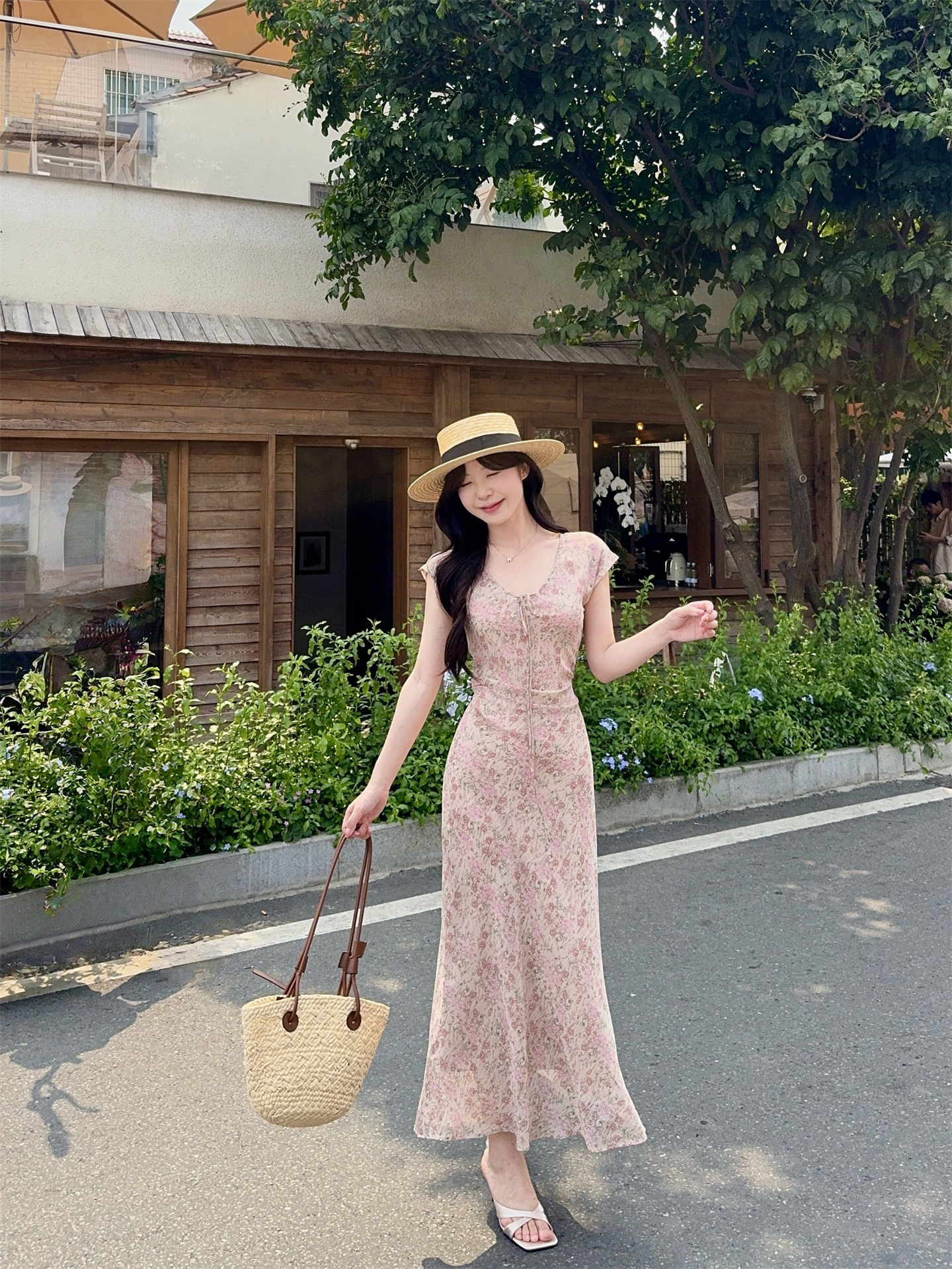 French Vintage Floral Tie-Waist Sleeveless A-Line Long Dress - Style 0cca65 - Image 4