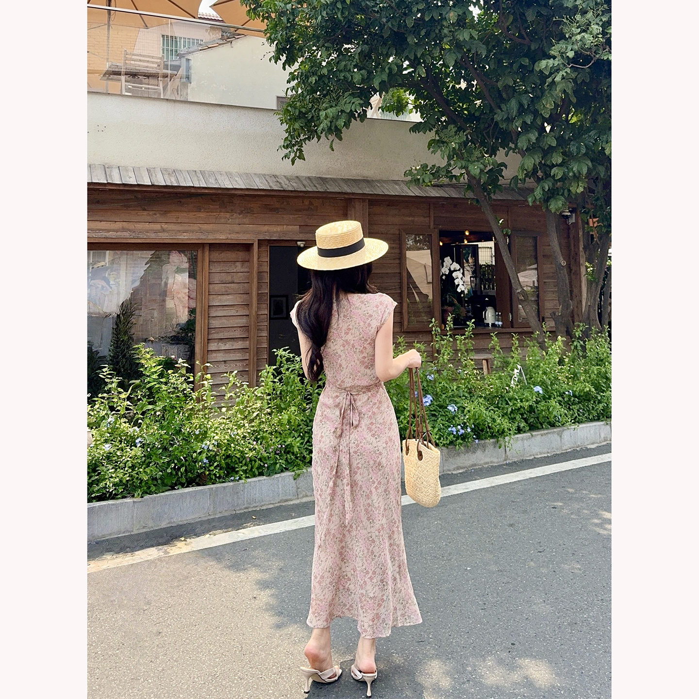 French Vintage Floral Tie-Waist Sleeveless A-Line Long Dress - Style 0cca65 - Image 5