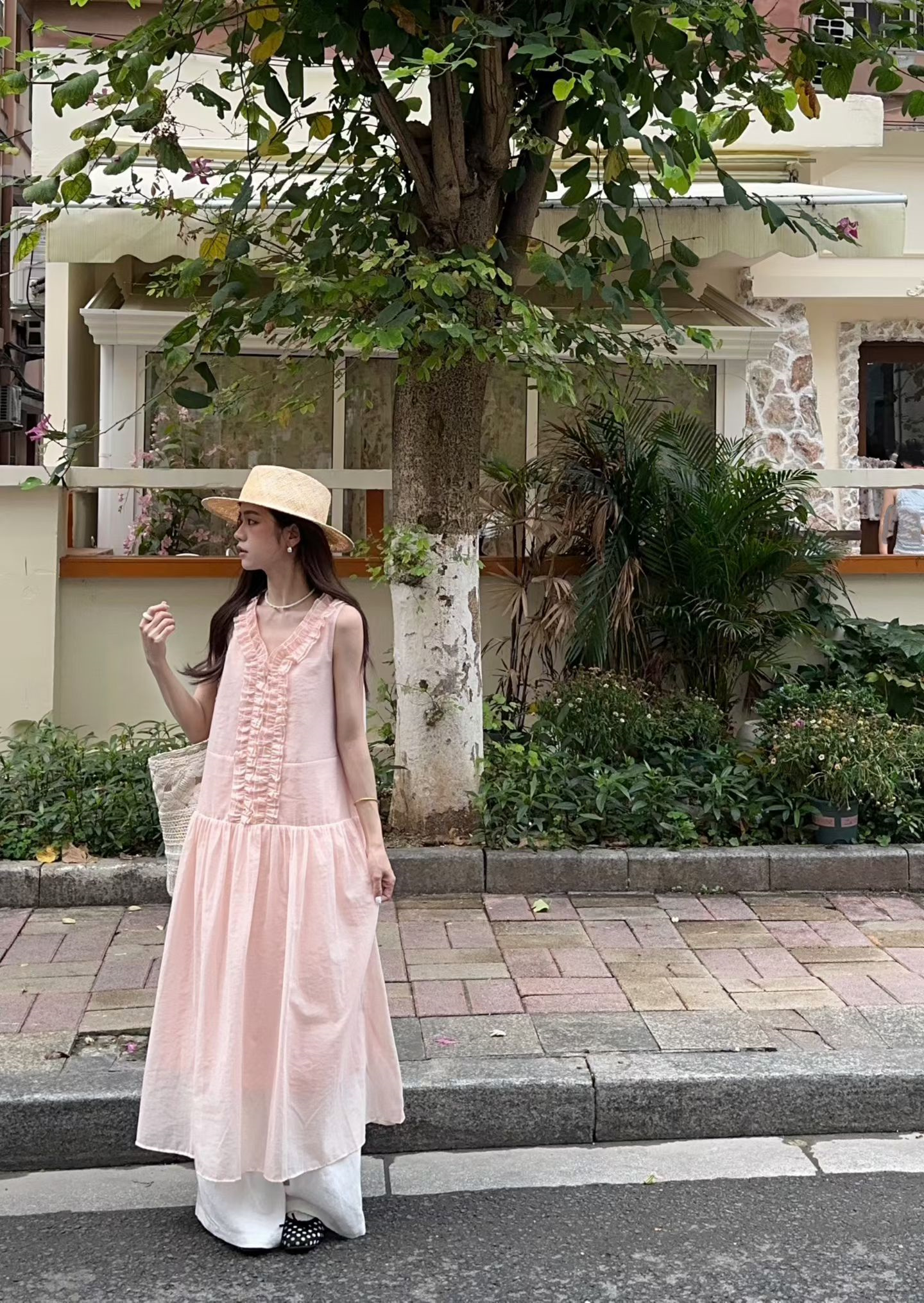 Sweet Vacation Pink Ruffle Sleeveless A-Line Long Dress - Style cf858e