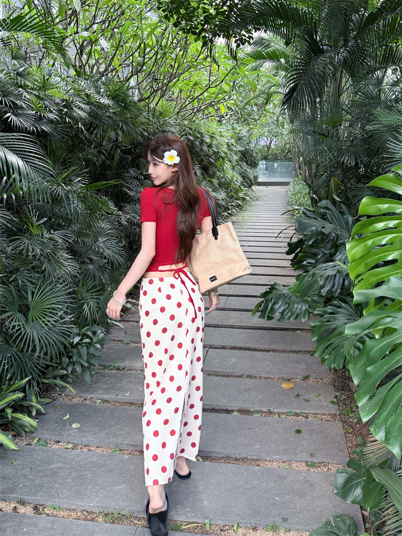 Women's Summer Retro Polka Dot Short Sleeve Top and Skirt Two-Piece Set - Image 3