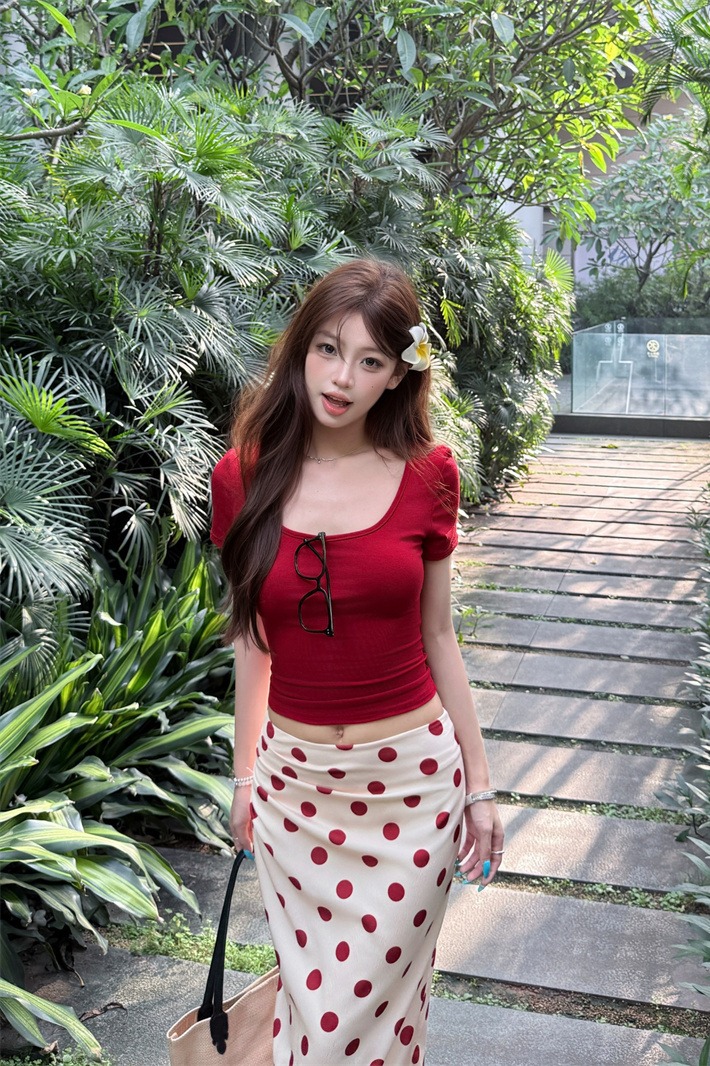 Women's Summer Retro Polka Dot Short Sleeve Top and Skirt Two-Piece Set - Image 5