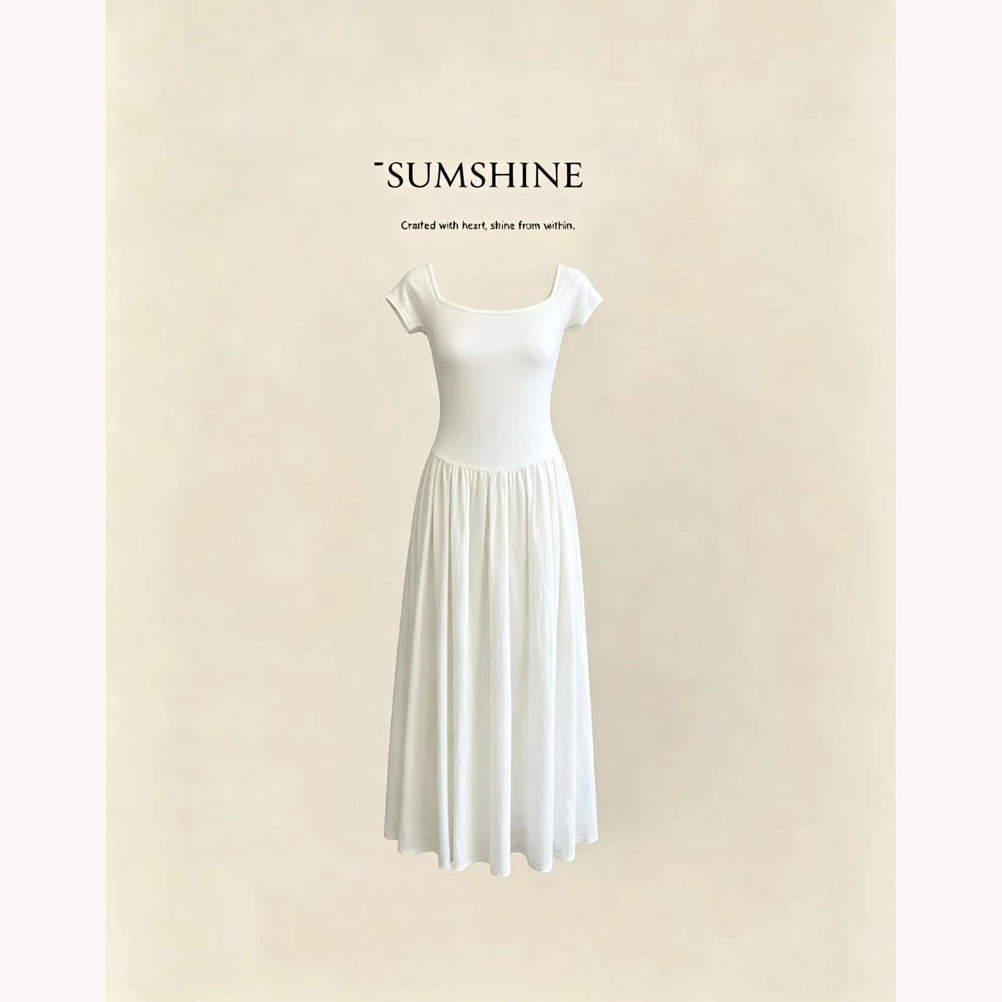 Sweet Square Neck Fitted A-Line Long Dress - Image 5