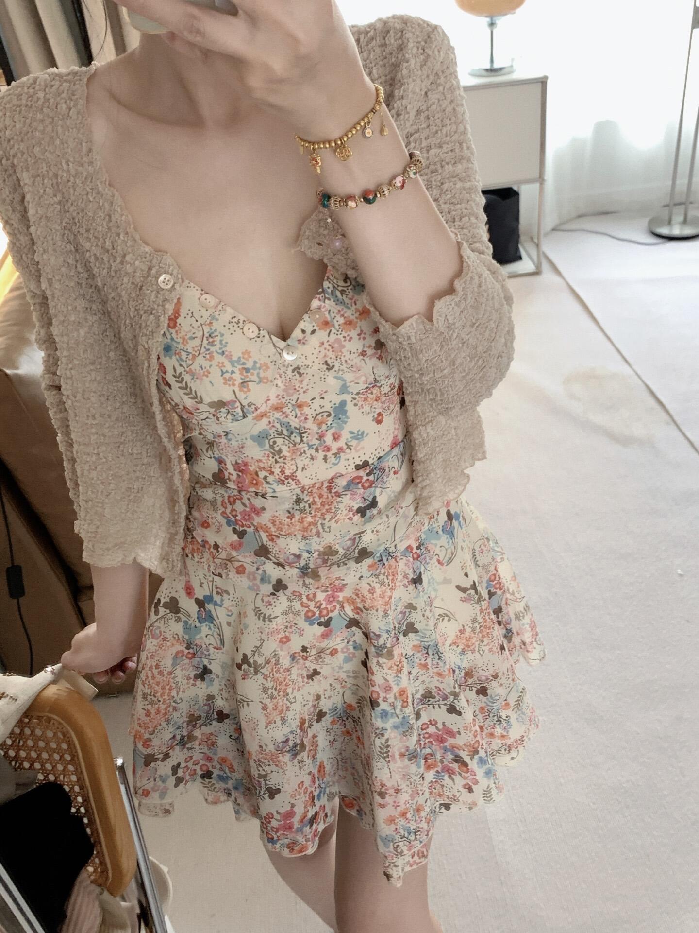 Light Sun Protection Knit Cardigan and Floral Cami Dress Two-Piece Set - Image 2
