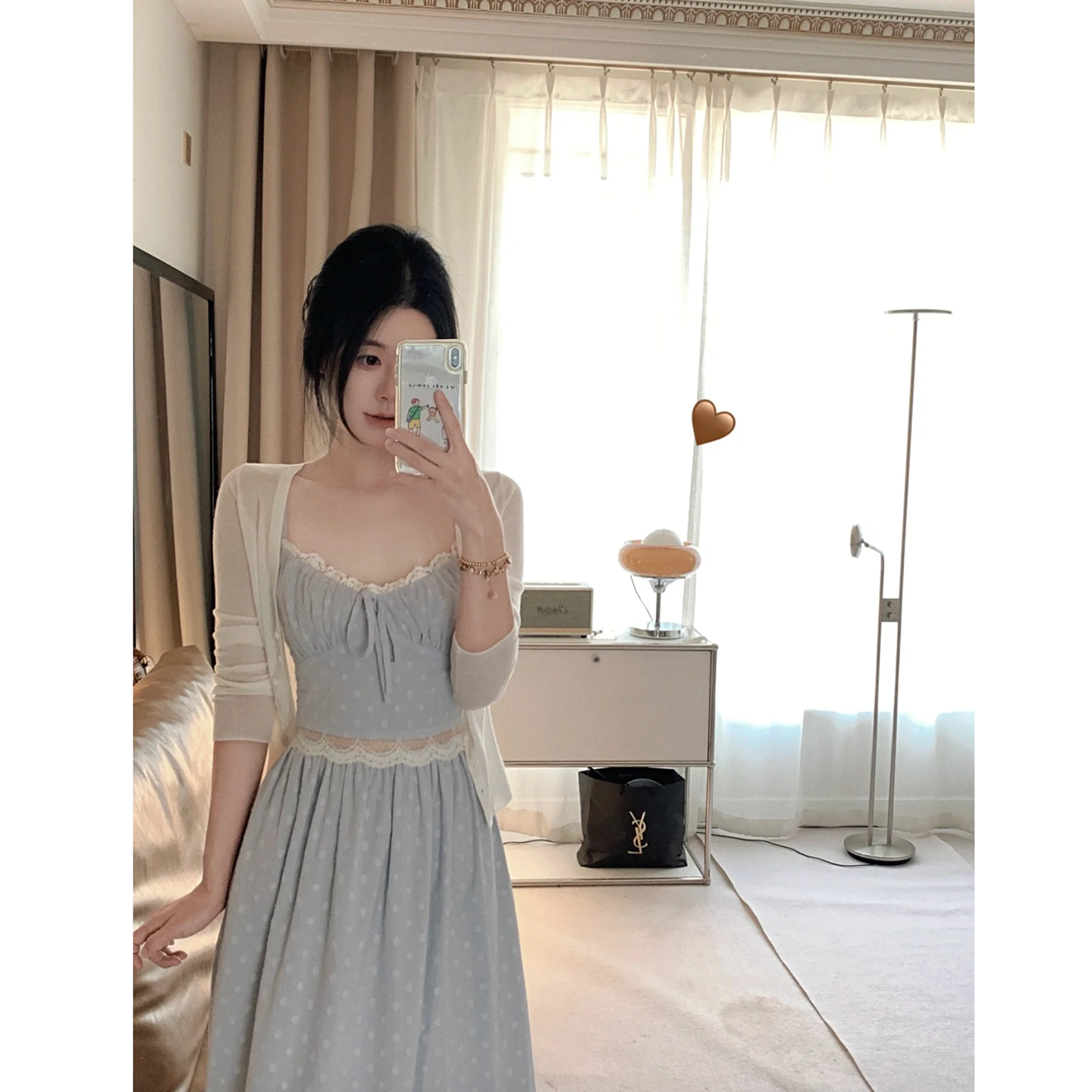 Early Autumn Knit Cardigan and Lace Spliced Tiered Cami Dress Set