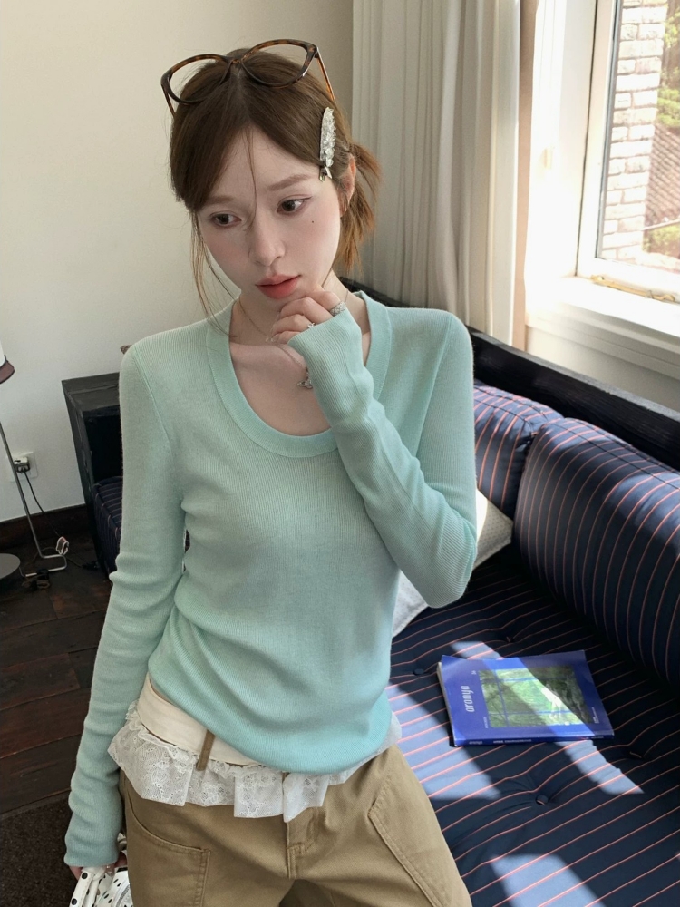 Women's White Knit Sweater 2026 Fall Korean Round Neck Slim Fit Pullover Top - Image 3