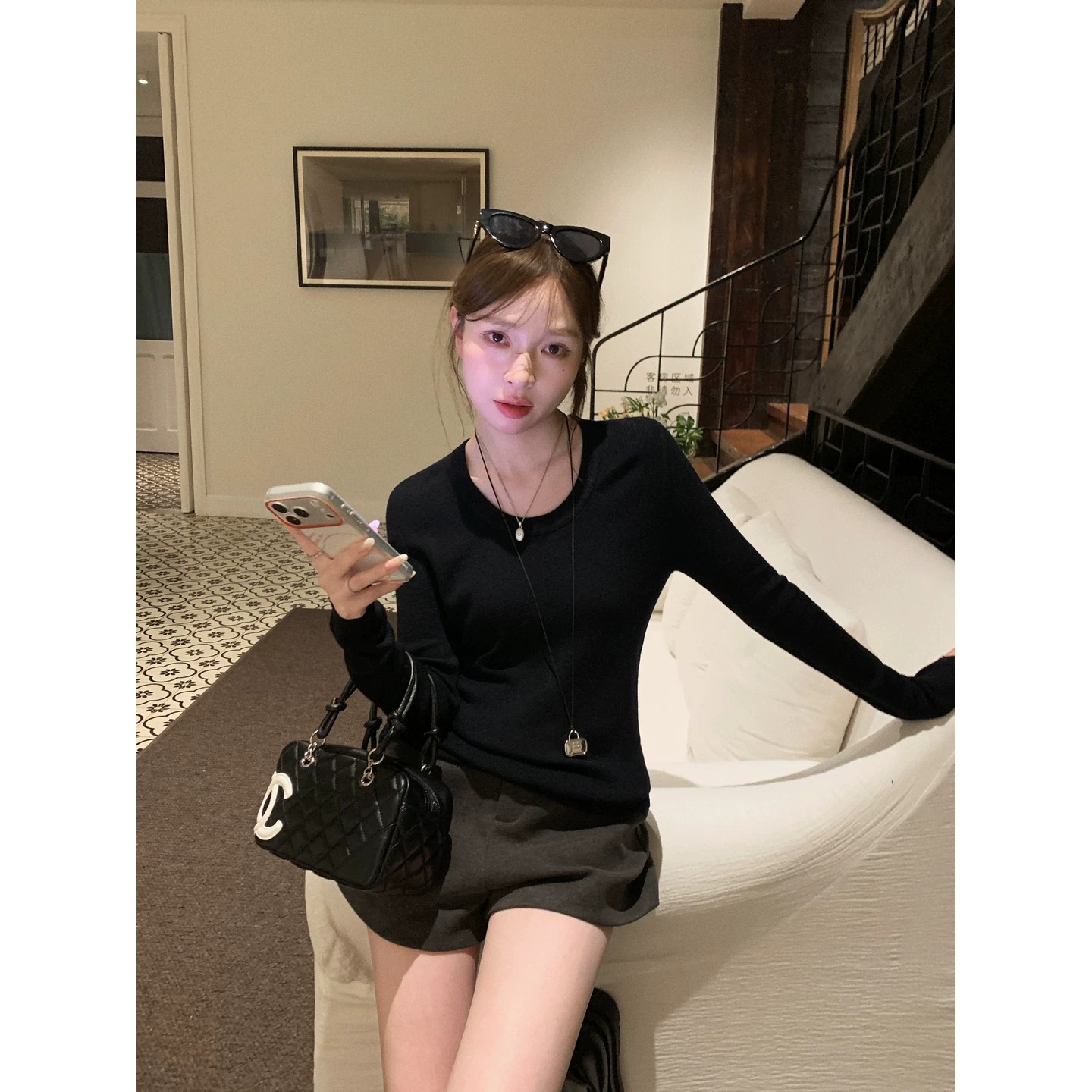 Women's White Knit Sweater 2026 Fall Korean Round Neck Slim Fit Pullover Top - Image 5