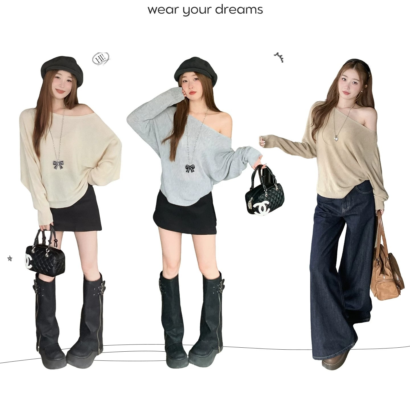 Women's One-Shoulder Knit Sweater 2026 Fall Winter Batwing Sleeve Korean Style Lazy Soft Pullover - Image 5