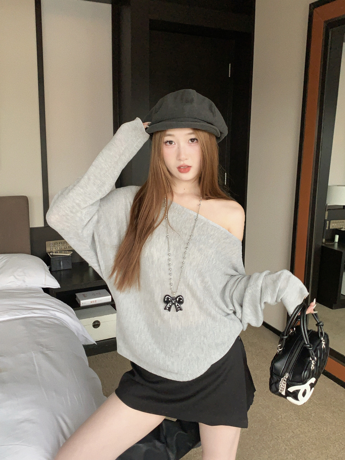 Women's One-Shoulder Knit Sweater 2026 Fall Winter Batwing Sleeve Korean Style Lazy Soft Pullover