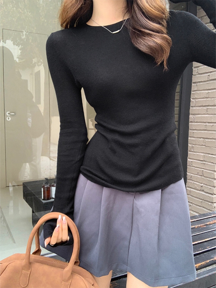 Women's Knit Base Layer Top 2026 Fall Winter Round Neck Slim Fit Pullover Sweater - Image 2